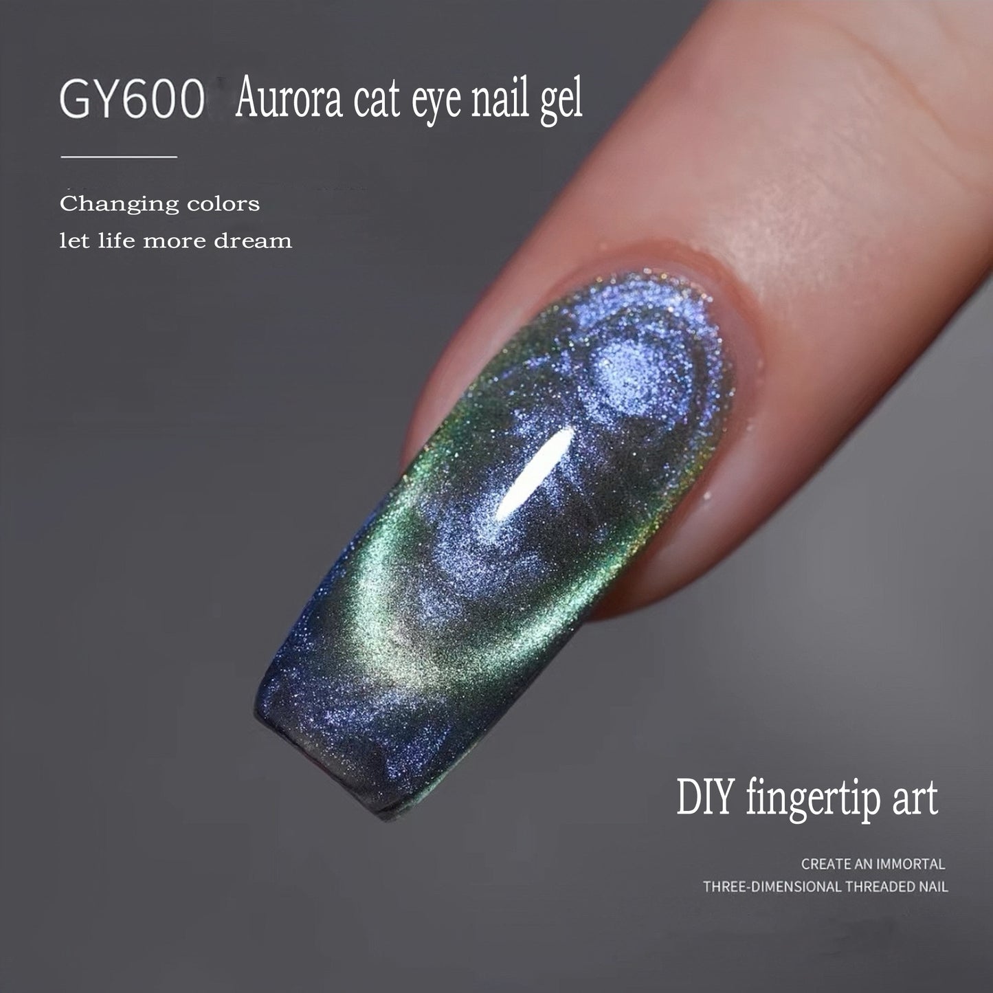 Aurora thread cat eye manicure
