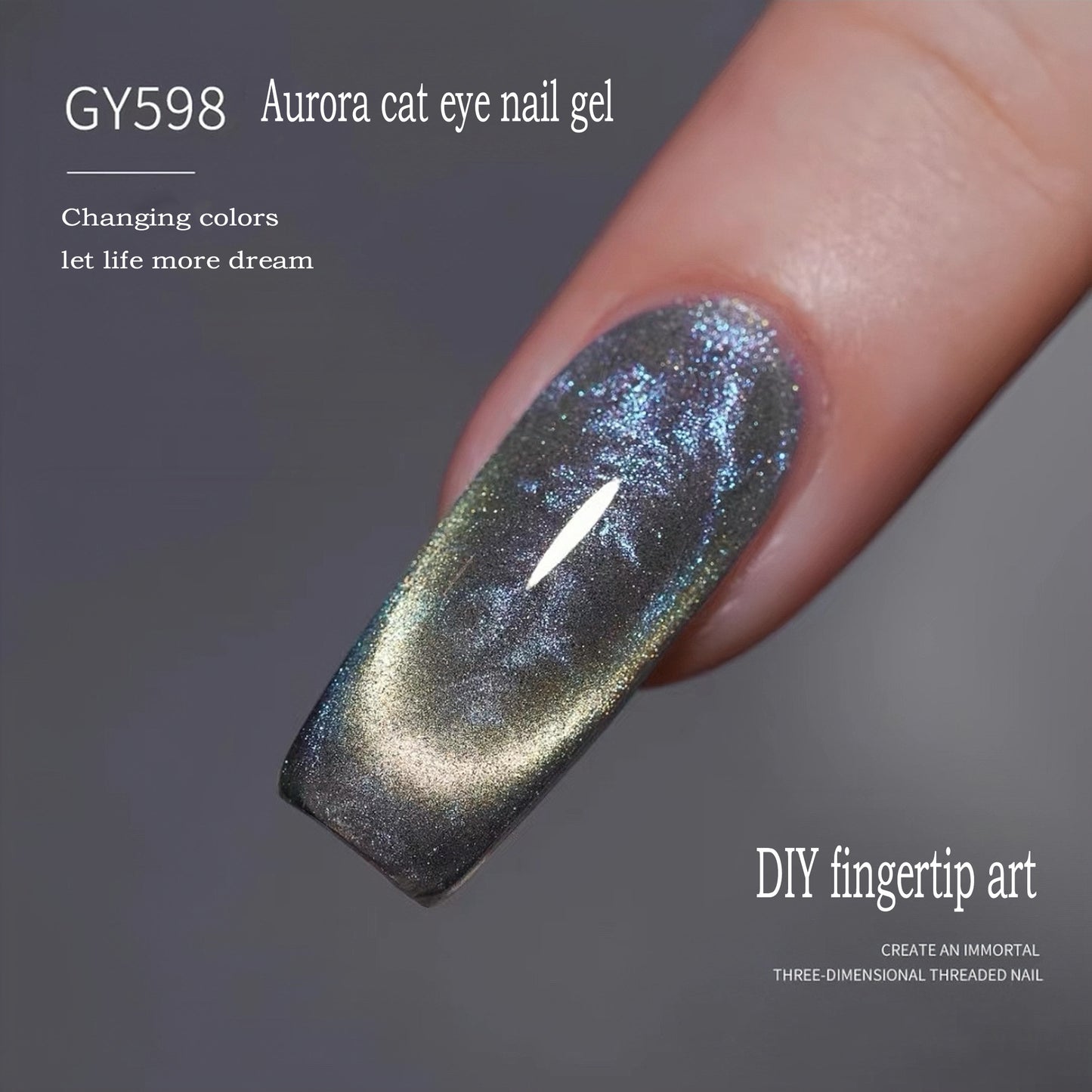 Aurora thread cat eye manicure