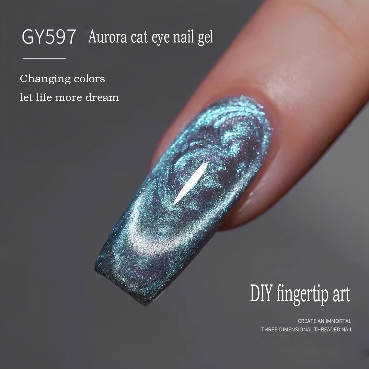 Aurora thread cat eye manicure