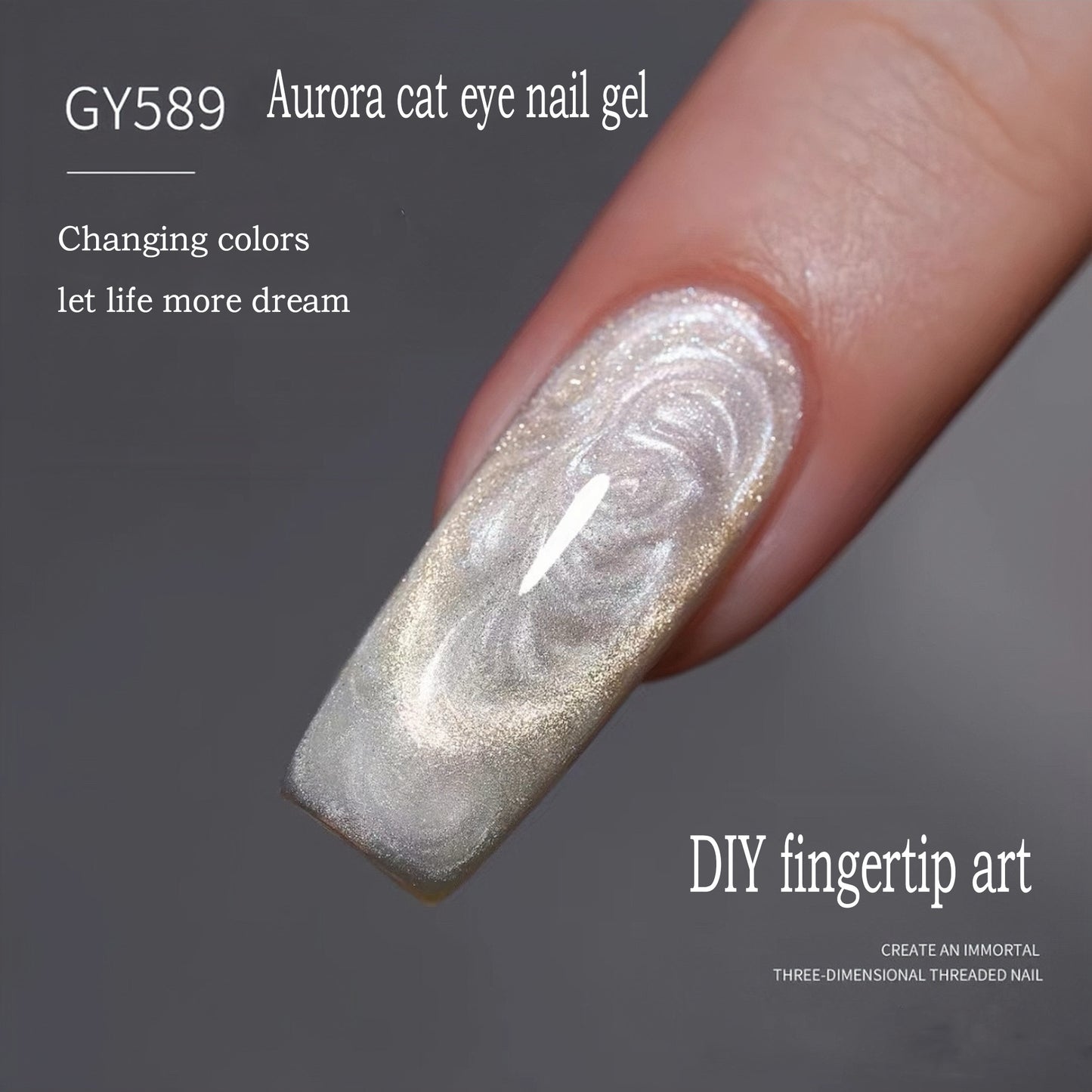 Aurora thread cat eye manicure